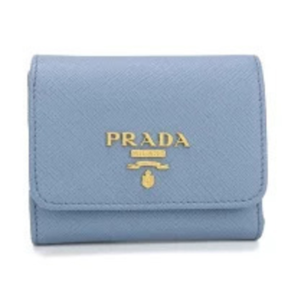 Prada Tri fold Wallet Compact Saffiano Multicolor Blue